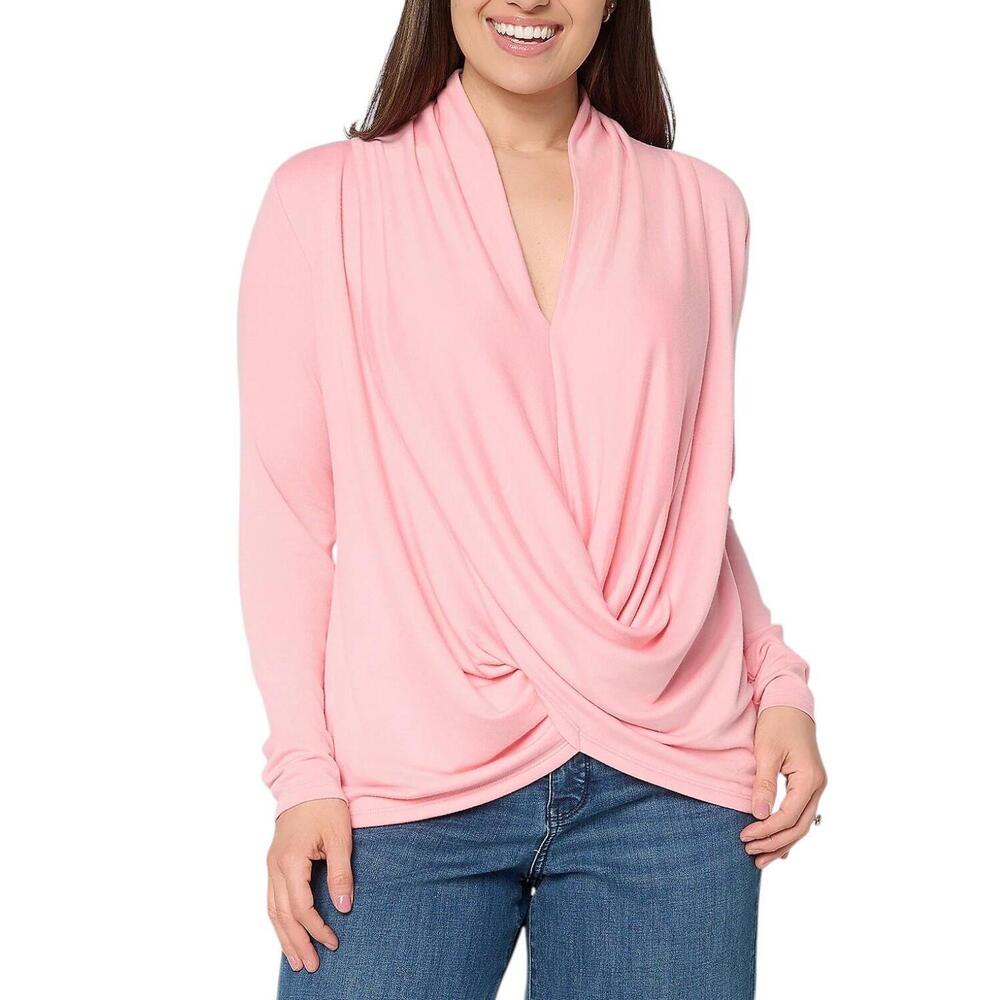 Mally Roncal Fabulush Women's Knit Draped Front Top Spring Blush - Regular
